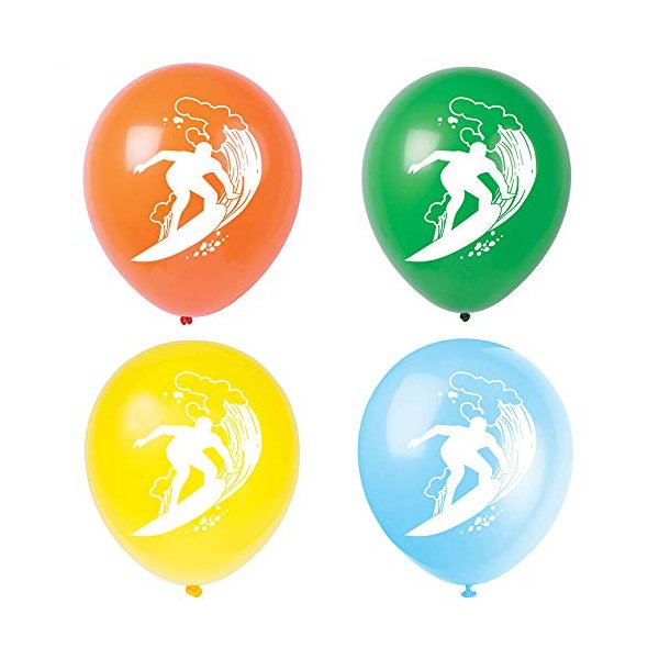 Surf Up Latex Balloons, 12inch (16pcs) Surfboard Surfing Sports Beach Birthday Party Decorations, Supplies