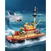 Sluban City Jaws Fishing Boat Building Sets with Shark Toys, Builder Boat Building Toys with 3 Fisherman Minifigures Suitable for Adult and Kids, Compatible with Lego Boat Ship, 592 PCS