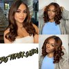 WIGER Short Big Curly Lace Front Wigs Loose Wave Wig Short Wavy Bob Wigs for Black Women Ombre Brown Middle Part Shoulder Length Wig Synthetic Wigs