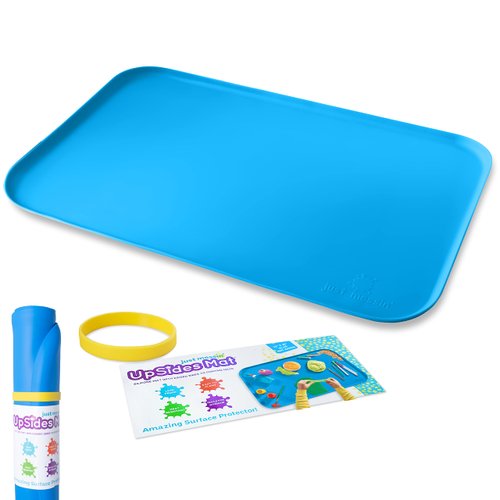 Just Messin' Silicone Art Mat for Crafts, Resin, Paint, Slime & Jewelry-making, Multipurpose Table Protector with Raised Sides to Contain Mess, Non-slip Heat Resistant, 16”x26” Mat with .6" Edge, Blue