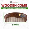 Mandala Crafts Wooden Comb - Blue Flower Rosewood Anti-Static Wood Comb - Wooden Wide Tooth Hair Comb for Men Women Straight Curly Hair Detangling Beard