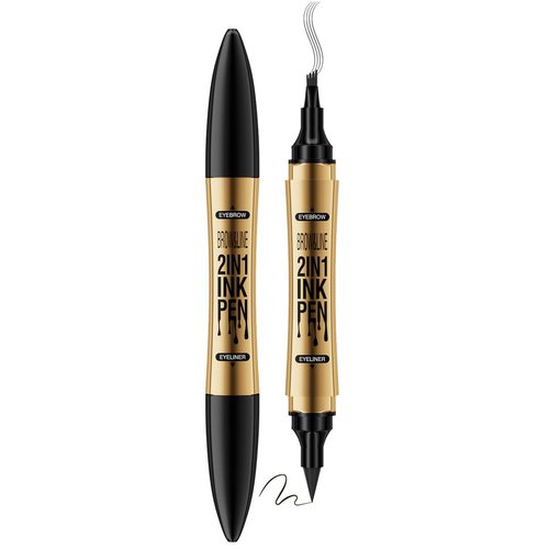 Eyebrow Pencil, Double Ended 4 Tip Microblade Eyebrow Pen with Eyeliner, Waterproof Long Lasting Natural Eye Brow Pen Eyeliner for Women (04# Black)