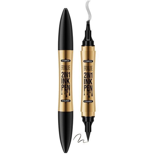 Eyebrow Pencil, Double Ended 4 Tip Microblade Eyebrow Pen with Eyeliner, Waterproof Long Lasting Natural Eye Brow Pen Eyeliner for Women (04# Black)
