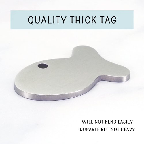 Ultra Joys Cat Tags Personalized Small Cat Dog ID Tag - Cat Collar with Name Tag - Stainless Steel - Pet Tags Both Side Engravable, Fish Tag in Silver