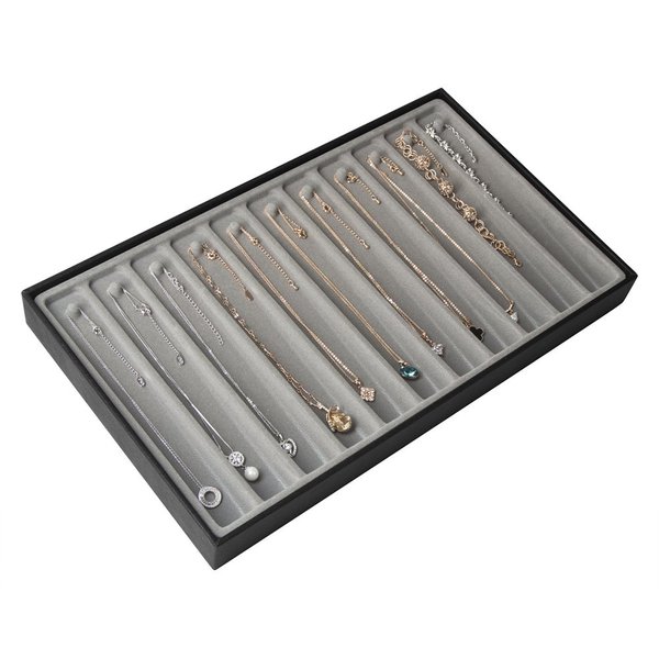 JackCubeDesign 11 Compartments Stackable Synthetic Leather Jewelry Tray Earring Necklace Bracelet Ring Organizer Display Storage Box(Set of 1, Black, 16 x 9.6 x 1.6 inches)- :MK212-1B