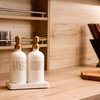 Prus Waso Glass and Stainless Steel Soap Dispenser Set for Kitchen Counters (White)