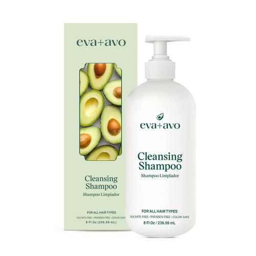 Eva + Avo Cleansing Shampoo with Avocado, Rosemary, Vitamins – Deep Cleansing Shampoo Build Up Remover for All Hair Types – Color-Safe – 1pcs