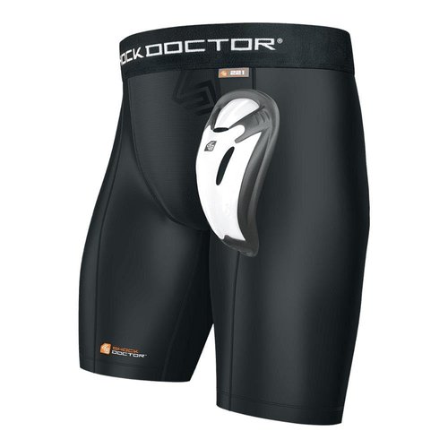 Shock Doctor Compression Shorts with Protective Bio-Flex Cup, Moisture Wicking Vented Protection, Youth & Adult Sizes Black