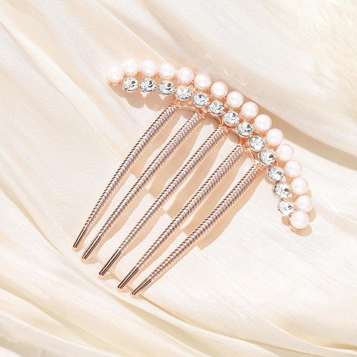 JONKY Crystal Hair Side Combs Rose Gold Pearl Twist Comb Bridal Hair Accessories Decorative Rhinestone Wedding Headpiece for Women and Girls