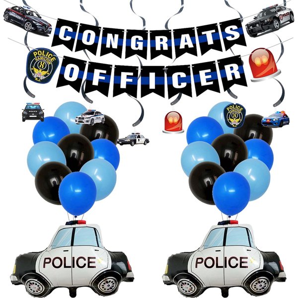 JOPARY Police Themed Party Decorations Set， Police Banners， Hanging Swirls，Police Car Foil Balloons ，Latex Balloons For Kids Boys Police Themed Party,Police Retirement Party