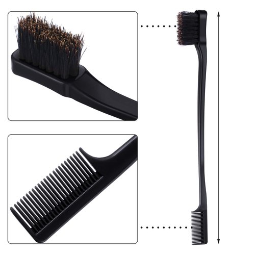 5 Pieces Hair Edge Brush Double Sided Control Hair Brush Comb Combo Pack Smooth Comb Grooming (Black)