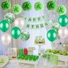 Green Birthday Party Decorations Kit - Happy Birthday Banner, Spiral Charm，Paper Flower Ball, Latex Balloon and Confetti Balloons for Girls Boys Birthday Party Supplies