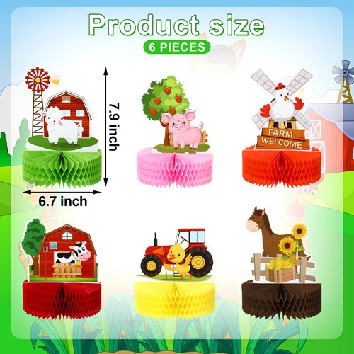 6 Pcs Farm Animals Party Decorations Honeycomb Centerpieces Farm Themed Cake Balls Table Toppers Barn Party Supplies Birthday Party Supplies for Farm Animals 3D Table Decoration Baby Shower