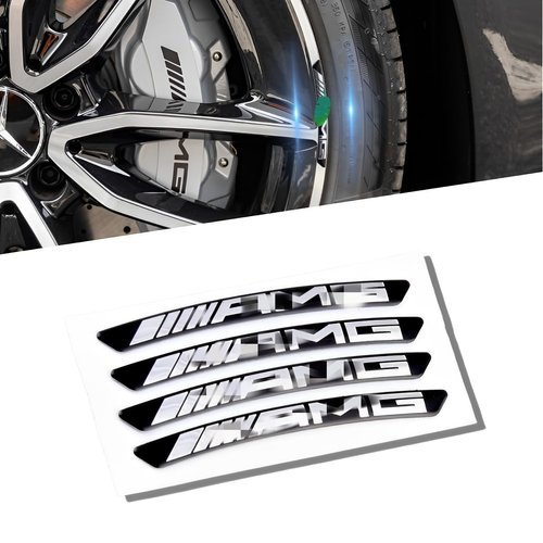 4PCS Car Wheel Rim Wheel hub 3D Decoration Sticker Aluminum Alloy Material for car Wheel Rim Compatible with C63 C43 C300 CLA CLS CLA GLA GLB GLC GLE E63 E53 E43 A45 A35 .etc