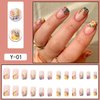 Square Press on Nails Short - TUZADNW Flower Design Short Fake Nails Press ons,24 Pcs Artificial Nude Full Cover Glue on Nails Glossy Stick on Acrylic Nails for Women