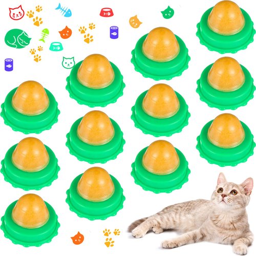 Nuanchu 12 Pieces Cat Snacks Candy Ball Lickable Sugar Ball Edible Catnip Cat Toy Balls Kitten Licking Sweet Ball Cat Treats Candy Ball for Cat Kitten Playing Licking (Green)