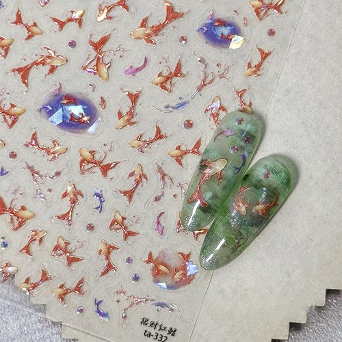 Red Koi Fish Nail Art Sticker Decals 5D Koi Nail Decals Embossed Wish Fish Self-Adhesive Chinese Style Nail Art Accessories Cute Cartoon Ocean Manicure Decals for Women Girls DIY Nails Manicure Salon