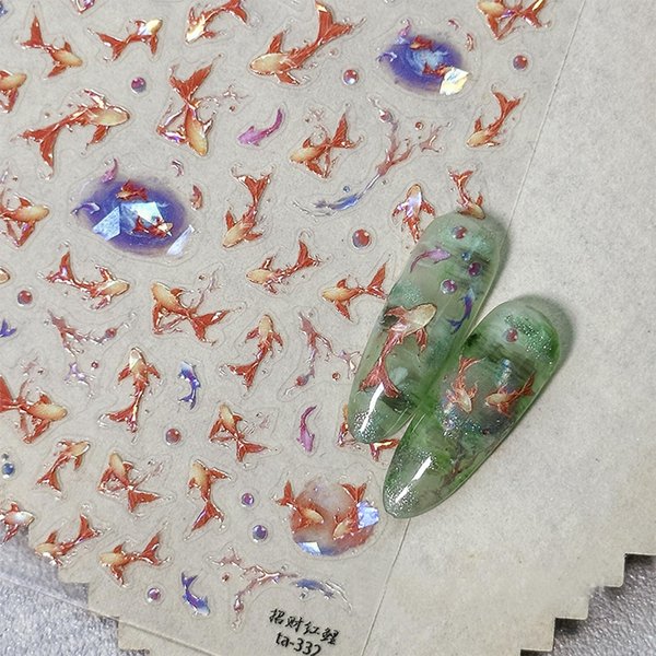 Red Koi Fish Nail Art Sticker Decals 5D Koi Nail Decals Embossed Wish Fish Self-Adhesive Chinese Style Nail Art Accessories Cute Cartoon Ocean Manicure Decals for Women Girls DIY Nails Manicure Salon