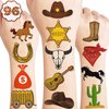 Cowboy Temporary Tattoos First Birthday Party Decorations Supplies Favors 96 PCS 8 Sheets Cute Fake Tattoo Stickers Party Games For Children Kids Boys Girls School Gifts Reward Home Activity