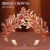 Yean Red Baroque Wedding Crown Gold Royal Quinceanera Headwear Leaf Vintage Bridal Headpiece for Women