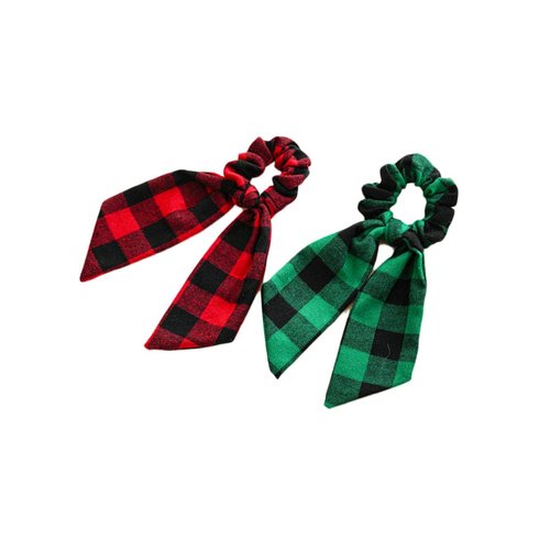 Christmas Plaid Hair Scrunchies Bow Checkered Plaid Hair Tie Rope Christmas Buffalo Plaid Hair Scrunchy BHC60 (B3-Green Red)