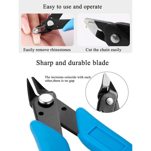 AKOAK 1 Pack Stainless Steel Nail Art Scissors, Rhinestone Remover, Metal Chain, Cutter, 5" Diagonal Pliers, Manicure Tools