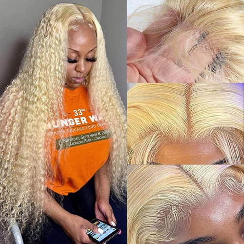 613 Lace Front Wig Human Hair, Blonde Lace Front Wigs Human Hair, 613 Deep Wave Lace Front Wig Human Hair 150% Density, 13x4x1 T Middle Part Lace Wig Human Hair Pre Plucked with Baby Hair for Women