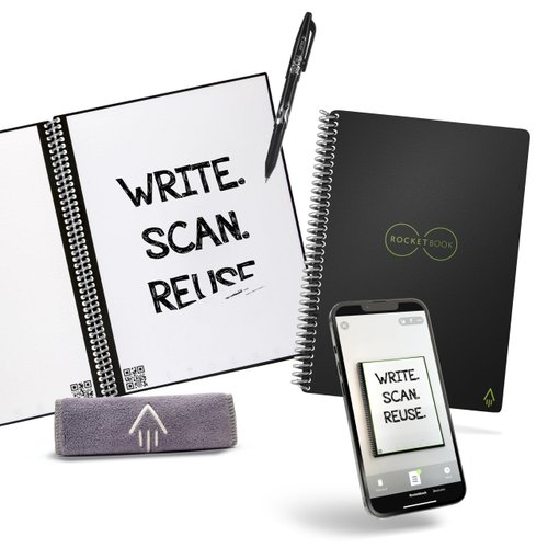 Rocketbook Planner & Notebook, Fusion : Reusable Smart Planner & Notebook | Improve Productivity with Digitally Connected Notebook Planner | Dotted, 8.5" x 11", 42 Pg, Infinity Black, with Pen, Cloth, and App
