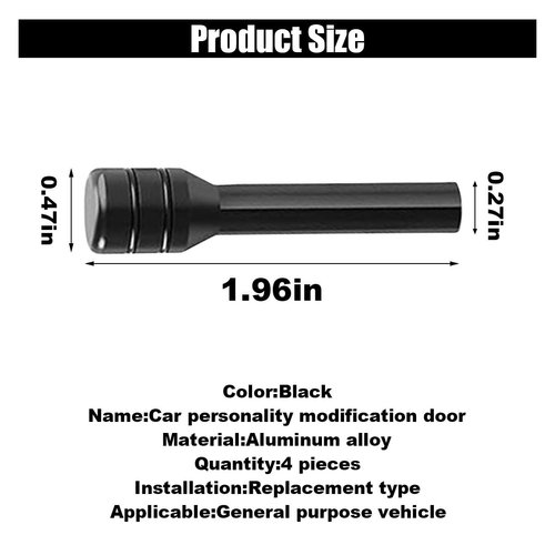 4PCS Car Door Lock Knobs, 1.96×0.47 Inch Door Lift Bolt Auto Inner Door Pull Pins, Aluminum Alloy Door Lock Cover Decor, Universal Car Accessories for Most Cars, Trucks (Black)