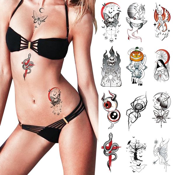 12 Sheets Tiny Small Removable Tattoos Blue Glow Waterproof Makeup Party Temporary Tattoo Sticker For Kids Women