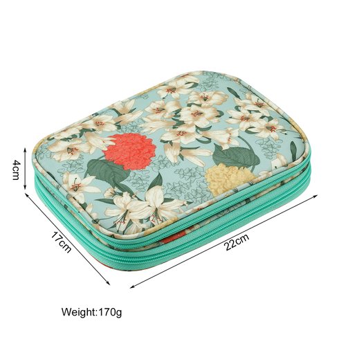Jorisha Knitting Needles Case Crochet Hooks Organizer Zipper Bag,Portable Travel Storage Pouch Bag for Carrying Circular Knitting Needles,Crochet Hooks,Knitting Accessories,Sewing Tools(Green Lily)