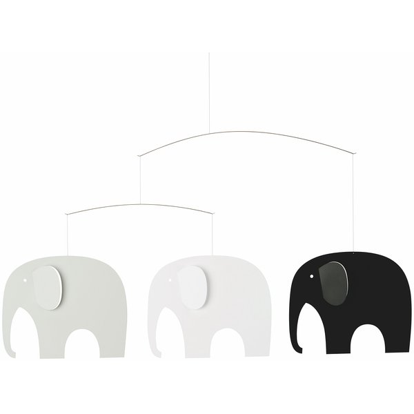 Elephant Party Black Hanging Nursery Mobile - 25 Inches - High Quality Plastic - Handmade in Denmark by Flensted