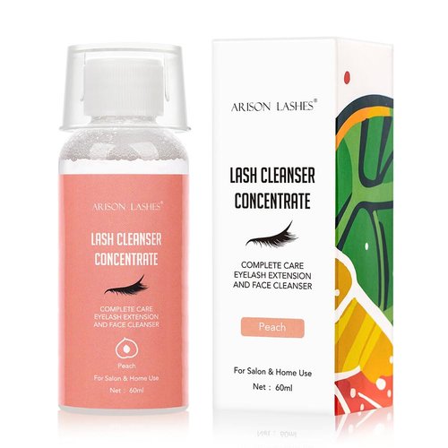 Eyelash Cleanser Concentrate 60ml Professional Lash Extensions Shampoo Natural Foaming Cleanser for Extensions Lashes with Salon Home Care-Makes 12 Bottles 60ml Eyelash Shampoo (Peach)