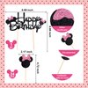 Wootkey Glitter Mouse Inspired Cupcake Toppers with Bow Black and Pink Happy Birthday Cake Topper Cupcake Picks 25Pcs Birthday Party Favors Cake Decorations Supplies