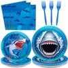 24 Guests Shark Theme Party Decorations Under the Sea Party Tableware Set Shark Baby Shower Plates Napkins and Forks Ocean Birthday Table Decorations Supplies 96Pcs