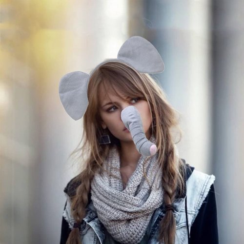 4 Pcs Halloween Elephant Ears Headband Nose Bow Tie Tail Gray Elephant Hair Hoops Women Bowtie Animal Headpiece Hairband Hair Bands Cosplay Dress Up Masquerade Baby Shower Birthday Party Accessories