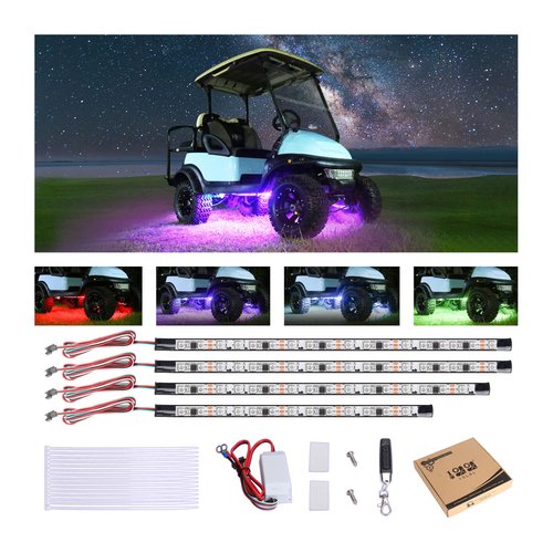 10L0L Golf Cart Underglow LED Light Strip Kit, 22 Modes Glow Neon Underbody Lighting with Wireless Remote Control, Sound Active, Water Resistant Flexible Tubes 4 Pack
