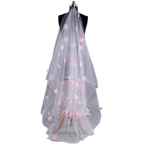 Haifly GSHLLO 3M White Mesh Wedding Bridal Veil Bride Veil with Pink Flower Petals