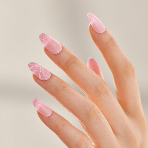 KISS imPRESS No Glue Mani Press-On Nails, Design, 'Wild Venus', Pink, Medium Size, Almond Shape, Includes 30 Nails, Prep Pad, Instructions Sheet, 1 Manicure Stick, 1 Mini File