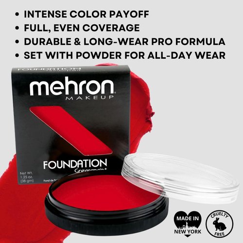 Mehron Makeup Foundation Greasepaint | Stage, Face Paint, Body Paint, Halloween Makeup 1.25 oz (38 g) (Really Bright Red)