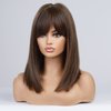 HAIRCUBE Long Dark Brown Bob Wigs for Women,Medium Length Wigs with Bangs Brown with Auburn Highlight Wigs Human Hair Blend Healthy Synthetic 16 Inch Wigs