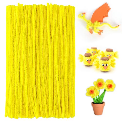 FirstKitchen Craft Pipe Cleaners, 200pcs Yellow Pipe Cleaner Crafts, 0.23"X12" Craft Chenilles Stems Pipe Cleaner, Craft Pipecleaners for DIY Arts Crafts and Cleaning