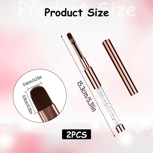 2Pcs Oval UV Gel Nail Brush Rhinestone Handle Nail Art Design Brushes Nail Drawing Pen Gel Brushes for Nails