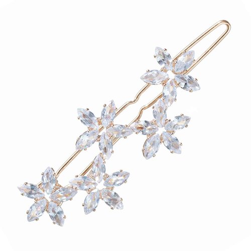 Rhinestone Hair Pins, White Sparkly Crystal Flower Hair Clips, Handmade Cute Hair Barrettes, Elegant Gold Metal Hairpin Hair Accessories Headwear Styling Tools, Gifts for Women Girls