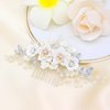 Oriamour Handmade Wedding Hair Comb Bridal Hair Accessories With Ceramics Flower,Flower Bridal Hair Clip Side Combs Hair Pieces for Wedding (Silver)