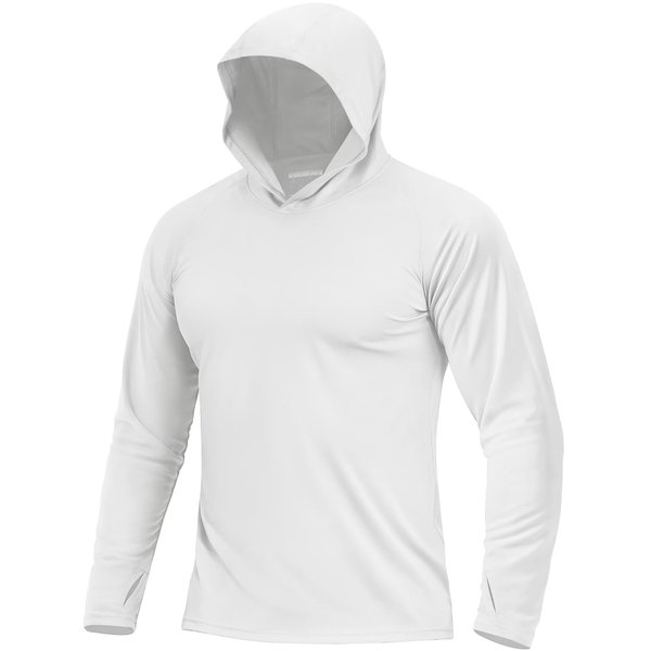 Boladeci Sun Protection Shirts for Men Fishing Hoodie UPF Long Sleeve Quick Dry Fit Summer Water SPF UV Rash Guard Tee T-Shirts Swim Shirts XXL White