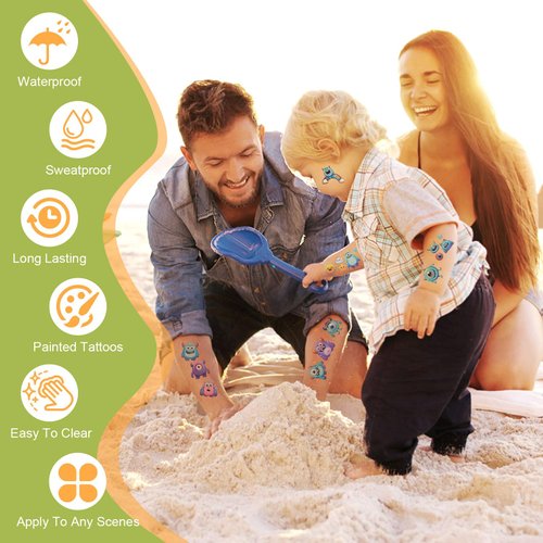 Yocieco Tattoos for Kids - 10 Sheets Cute Monster Temporary Tattoo, Waterproof Fake Stickers for Arm, Shoulder, Perfect for Boys Birthday Party Supplies