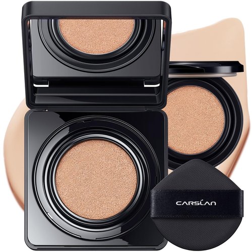 CARSLAN Black Magnet Cushion Foundation - Full Buildable Coverage, Moisturizing, Lightweight, 16H Long-Lasting Glow Looking, Refill Included, 01.Warm Fair