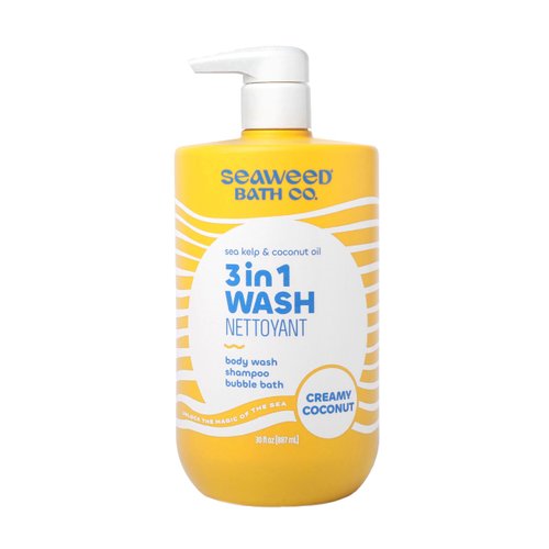 Seaweed Bath Co. 3 in 1 Wash, Creamy Coconut Scent, 30 Ounce, Body Wash, Shampoo, Bubble Bath for Women & Men, with Sea Kelp & Coconut Oil