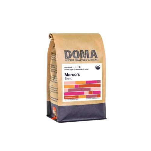Doma Coffee "Marco's Organic Blend - Espresso" Dark Roasted Fair Trade Organic Whole Bean Coffee - 12 Ounce Bag